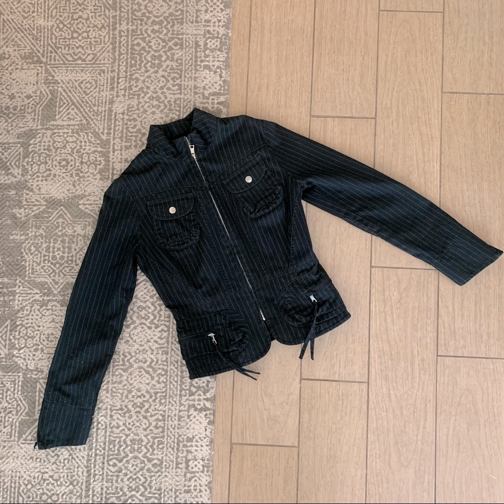 Banana Republic Navy Blue Pinstripe Moto Jacket